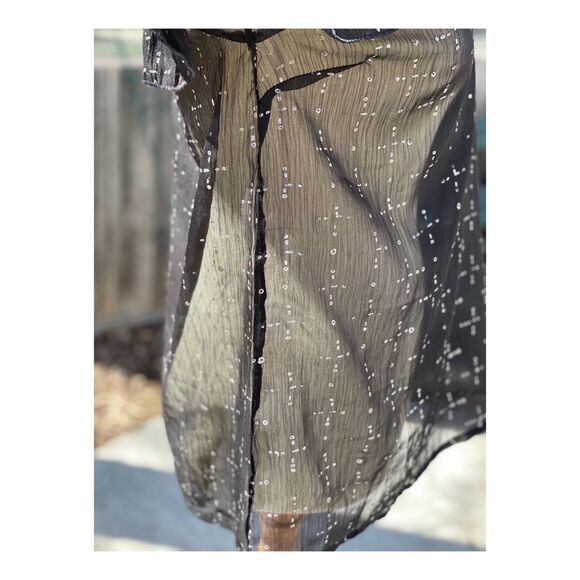 Cream Sheer Blouse Long Statement Sleeve Keyhole Bow Tiered Ruffle Neck Sz 38 - Picture 5 of 11